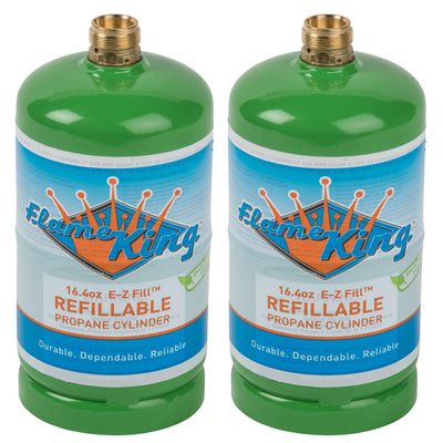 Flame King 1LB EMPTY Propane Cylinder Tank Refillable Reusable Safe and Legal Refill Option DOT Compliant 16.4 oz for Camping, Backpacking, and Hiking (2-Pack), Green (YSN164-2)