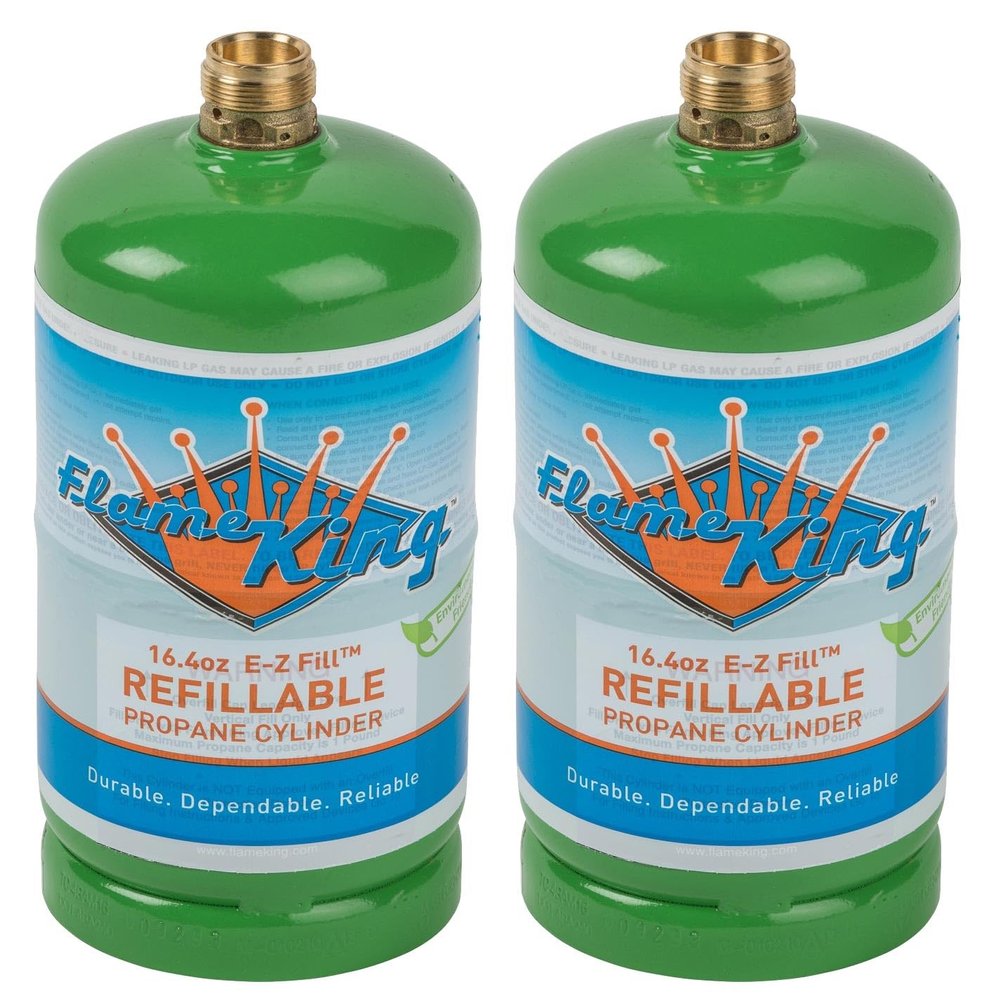 Flame King 1LB EMPTY Propane Cylinder Tank Refillable Reusable Safe and Legal Refill Option DOT Compliant 16.4 oz for Camping, Backpacking, and Hiking (2-Pack), Green (YSN164-2)
