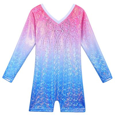 BAOHULU Toddler Girls Gymnastics Leotards Pink Blue Diamond Sparkle Tank Biketards with Shorts B173_PinkBlue_140
