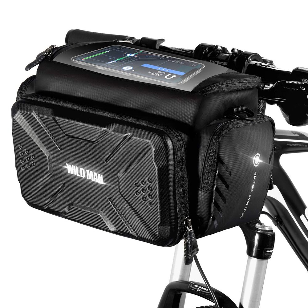 WILD MAN 4L Rainproof Bike Handlebar Storage Bag with Touch Screen Use for MTB Mountain Road Bike Folding Bike Scooters (GS6)