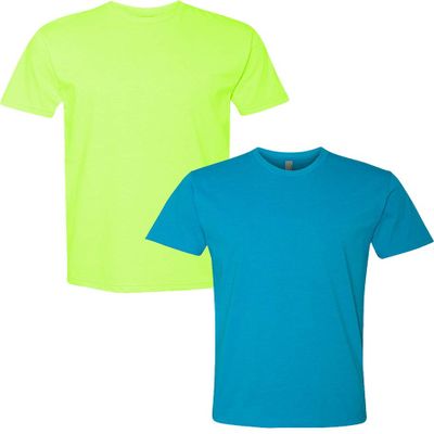 Next Level N6210 Premium Fitted CVC Crew Tee 2-Pack Large Neon Yellow-Turquoise