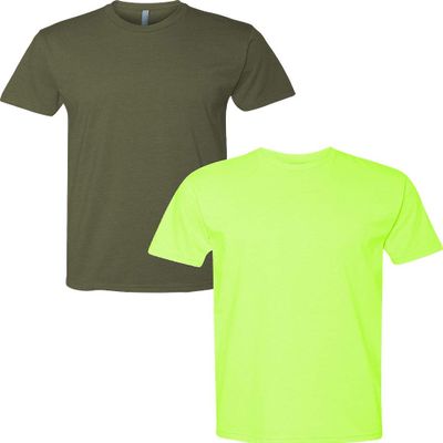 Next Level N6210 Premium Fitted CVC Crew Tee 2-Pack Medium Military-Neon Yellow