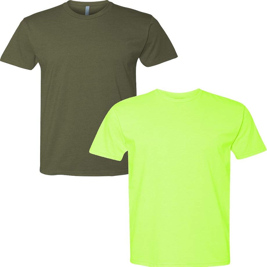 Next Level N6210 Premium Fitted CVC Crew Tee 2-Pack Medium Military-Neon Yellow