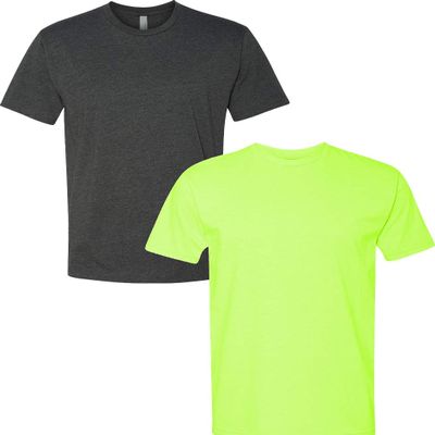 Next Level N6210 Premium Fitted CVC Crew Tee 2-Pack Medium Charcoal-Neon Yellow