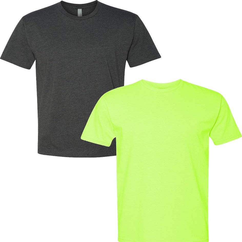 Next Level N6210 Premium Fitted CVC Crew Tee 2-Pack Medium Charcoal-Neon Yellow
