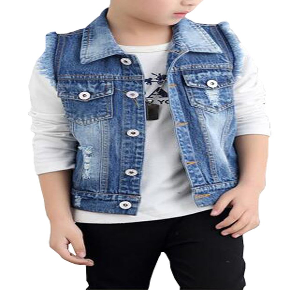 MYtodo Child Jacket Boy Sleeveless Vest Jeans Broken Hole Waistcoat (6-7 Years)