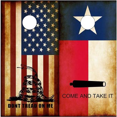 Cornhole Wraps Skin ~ Combo Texas Flag Come and Take It & Rustic American Dont Tread On Me DTOM Cornhole Wraps (Set of 2) CHB