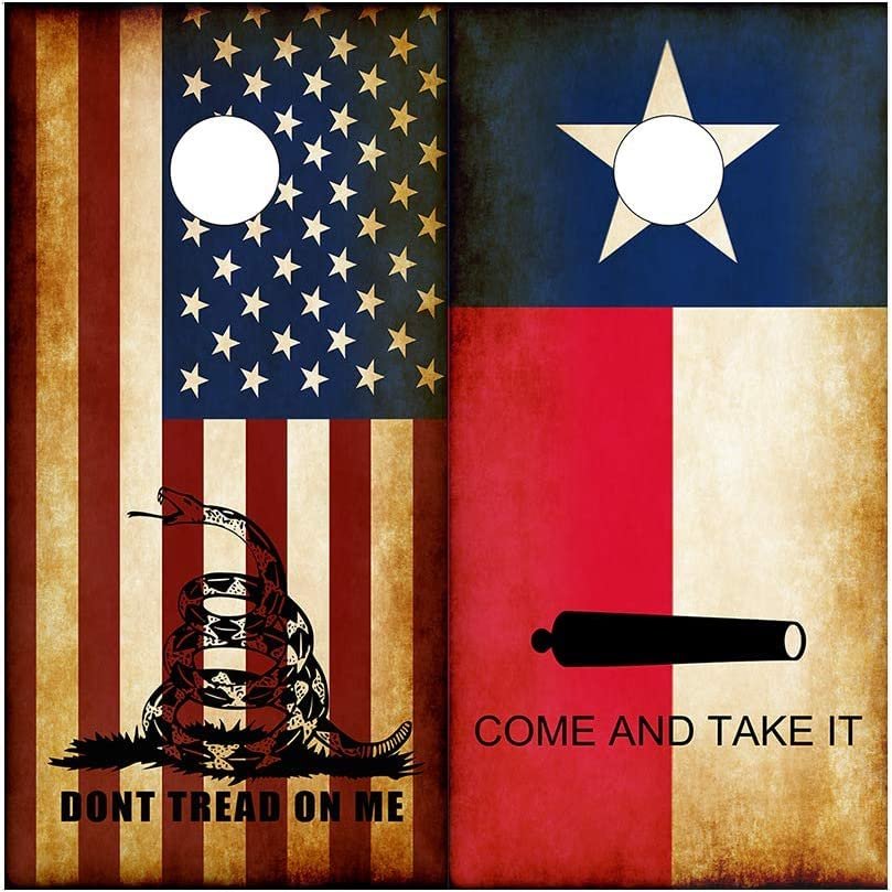 Cornhole Wraps Skin ~ Combo Texas Flag Come and Take It & Rustic American Dont Tread On Me DTOM Cornhole Wraps (Set of 2) CHB