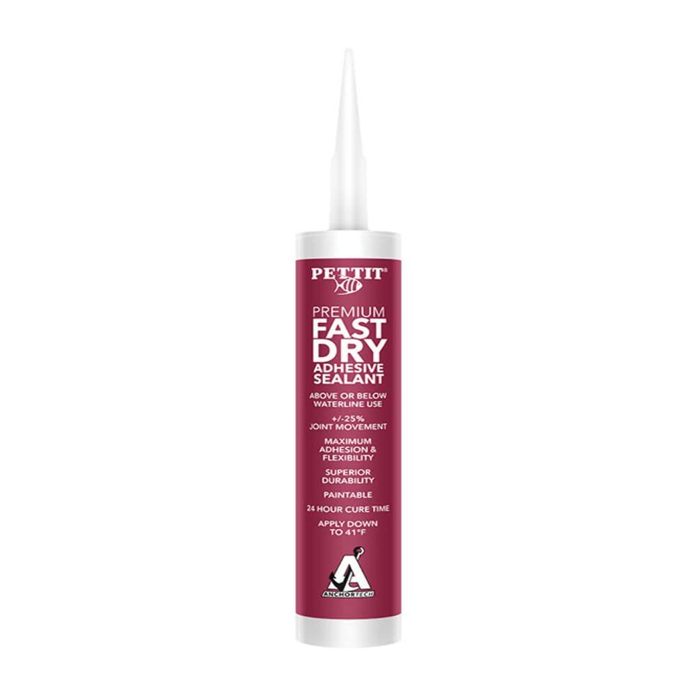 Pettit Anchortech Premium Fast Dry Marine Grade Adhesive Sealant, Permanent Waterproof Paintable White 10oz Cartridge
