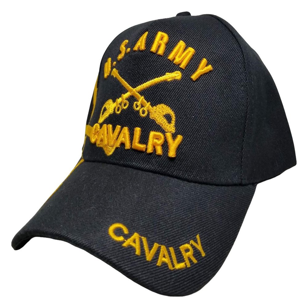 Army Calvary Baseball Cap with Sticker, United States US CAV Military, Black Hat for Men, Women