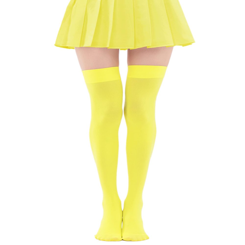 Lastclream Women Costume Thigh High Silk Stockings for Girls Over Knee Socks Cosplay Knee High Hosiery (Yellow)