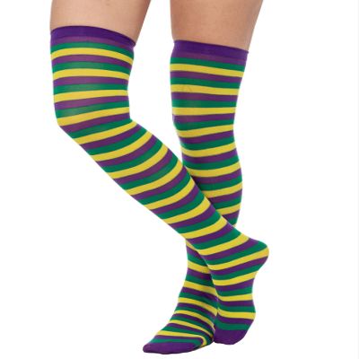 Lastclream Women Costume Thigh High Silk Stockings for Girls 80D Semi Opaque Over Knee Socks Cosplay Knee High Hosiery (Mardi Gras)