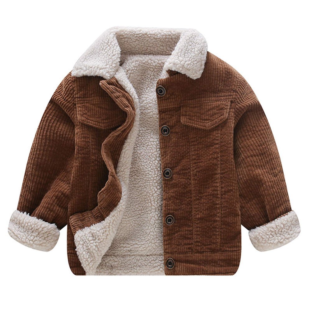Morubut Toddler Boy Winter Corduroy Jacket Baby Girl Fall Sherpa Lined Outwear Coat (Dark Brown, 9-12 Months)