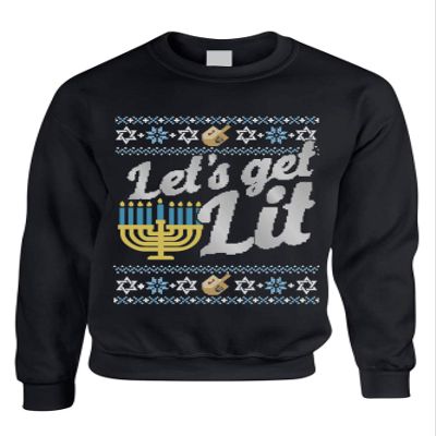 ALLNTRENDS Adult Sweatshirt Let's Get Lit Hanukkah Ugly Sweater Funny Jewish Top (2XL, Black)