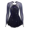 Figure Skating Dress Women Competition Open Back Skating Skirt,Dark Blue,16 view 1