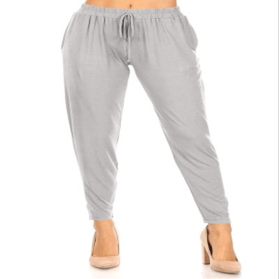 FashionJOA Causal Lightweight Solid Comfy Elastic Drawstring Waist Pocket Jogger Pants Heather Grey L