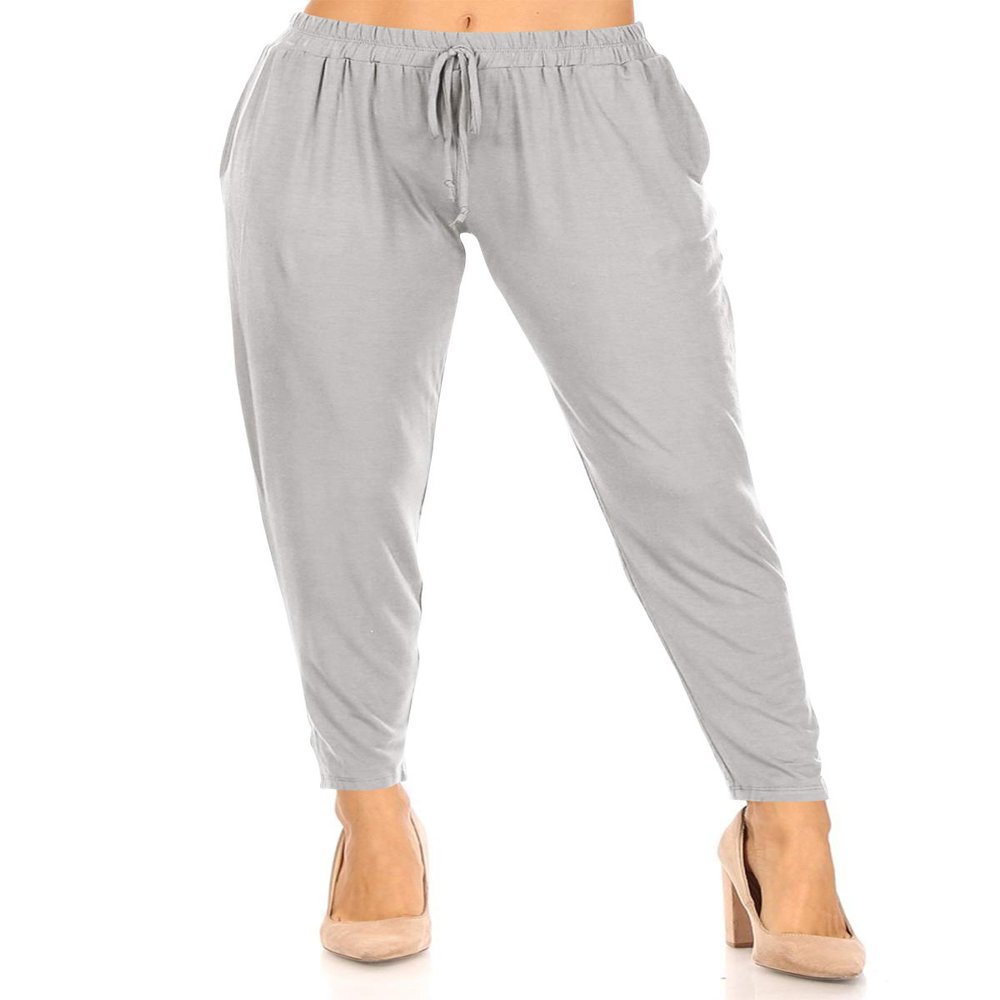FashionJOA Causal Lightweight Solid Comfy Elastic Drawstring Waist Pocket Jogger Pants Heather Grey L