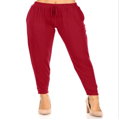 Causal Lightweight Solid Comfy Elastic Drawstring Waist Pocket Jogger Pants Red S