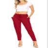 Causal Lightweight Solid Comfy Elastic Drawstring Waist Pocket Jogger Pants Red S view 4