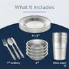 Wealers Unique Complete Messware Kit Polished Stainless Steel Dishes Set| Tableware| Dinnerware| Camping| Buffet| Includes - Cups | Plates| Bowls| Cutlery| Comes in Mesh Bags (4 Person Set) (Black) view 3