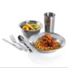Wealers Unique Complete Messware Kit Polished Stainless Steel Dishes Set| Tableware| Dinnerware| Camping| Buffet| Includes - Cups | Plates| Bowls| Cutlery| Comes in Mesh Bags (4 Person Set) (Orange) view 3