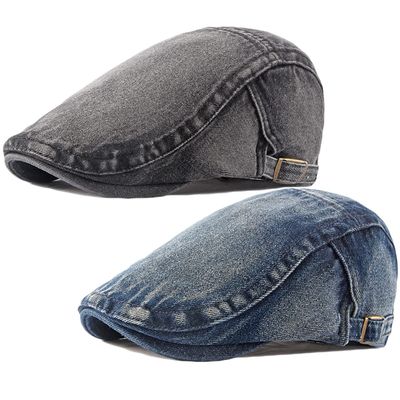 2 Pack Mens Denim Cotton Newsboy Cap Ivy Gatsby Driving Hunting Cabbie Hats (G)