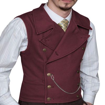 Tuikayoo Mens Suit Vest Suede Double Breasted Classic Groomsmen Wedding Waistcoat Leather Big Lapel(Medium, Burgundy)