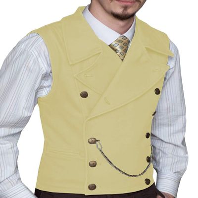 Tuikayoo Mens Suit Vest Suede Double Breasted Classic Groomsmen Wedding Waistcoat Leather Big Lapel(Customized Size, Yellow)