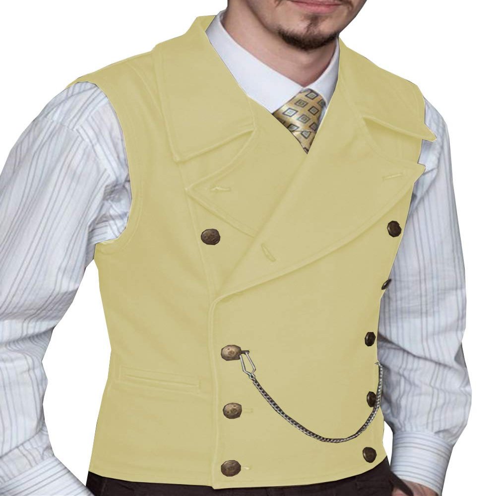 Tuikayoo Mens Suit Vest Suede Double Breasted Classic Groomsmen Wedding Waistcoat Leather Big Lapel(Customized Size, Yellow)
