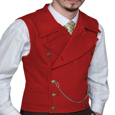 Tuikayoo Mens Suit Vest Suede Double Breasted Classic Groomsmen Wedding Waistcoat Leather Big Lapel(Medium, Red)