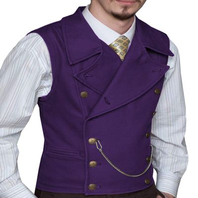 Tuikayoo Mens Suit Vest Suede Double Breasted Classic Groomsmen Wedding Waistcoat Leather Big Lapel(Small, Dark Purple)