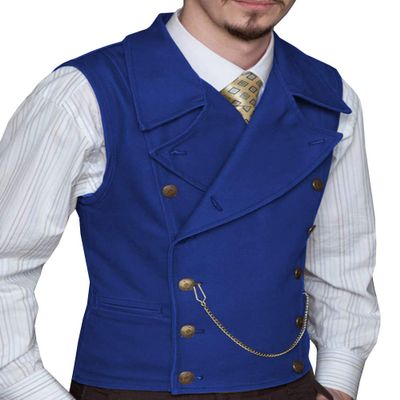 Mens Suit Vest Suede Double Breasted Classic Groomsmen Wedding Waistcoat Leather Big Lapel(X-Large, Royal Blue)