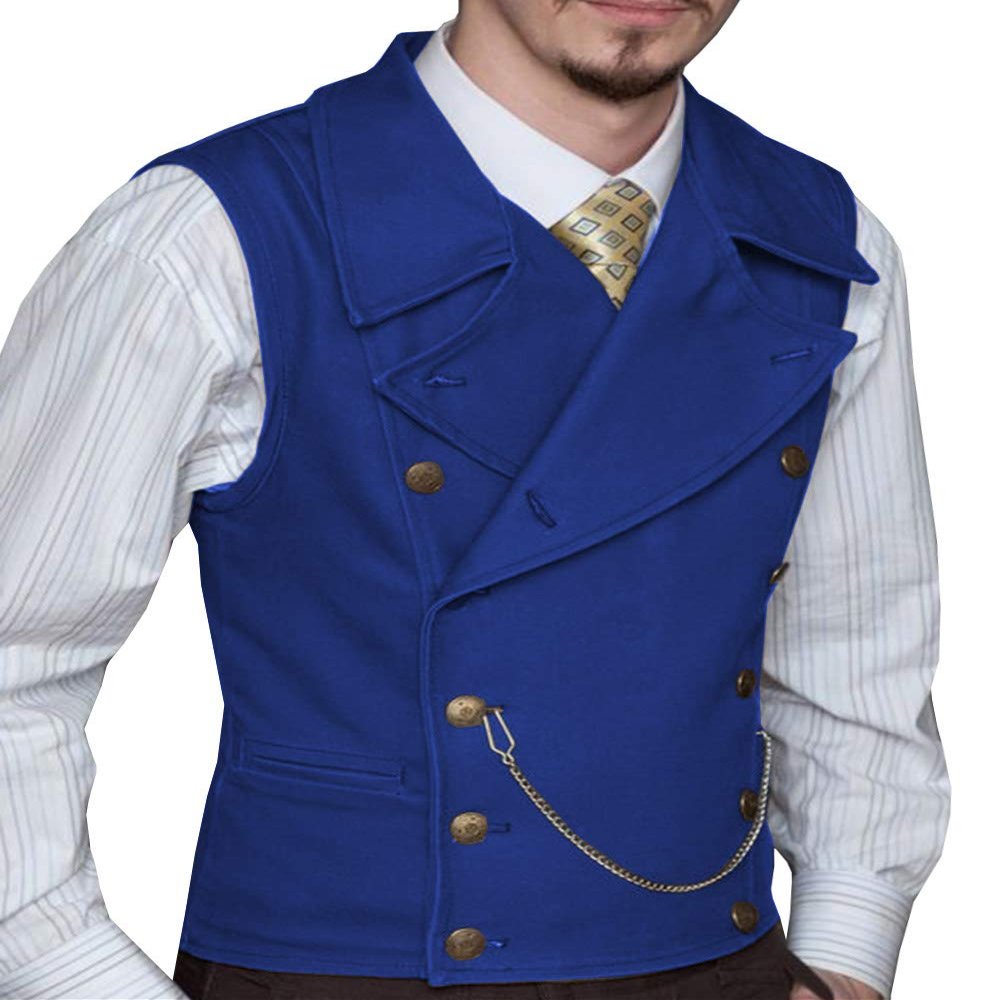 Mens Suit Vest Suede Double Breasted Classic Groomsmen Wedding Waistcoat Leather Big Lapel(X-Large, Royal Blue)