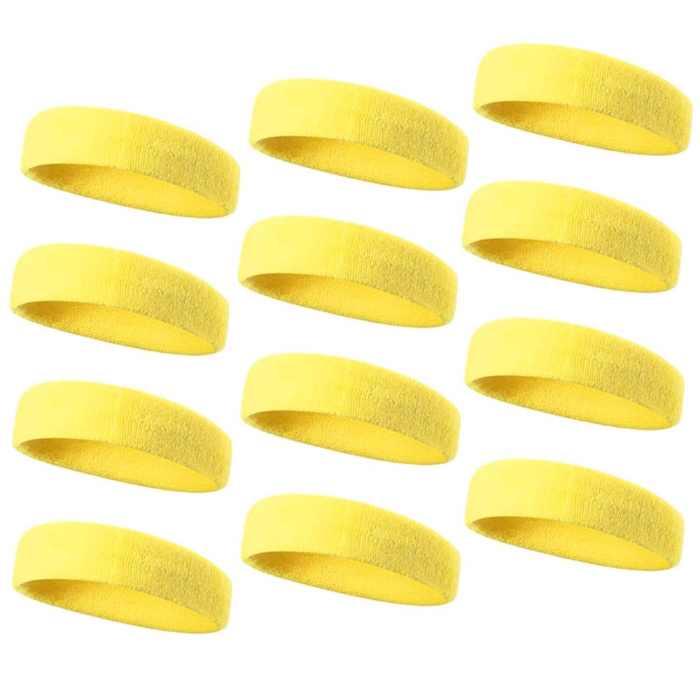 TOPTIE 12 PCS Sweat Headbands, Sports Headband Moisture Wicking Athletic Cotton Terry-Yellow