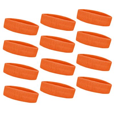 TOPTIE 12 PCS Sweat Headbands, Sports Headband Moisture Wicking Athletic Cotton Terry-Orange