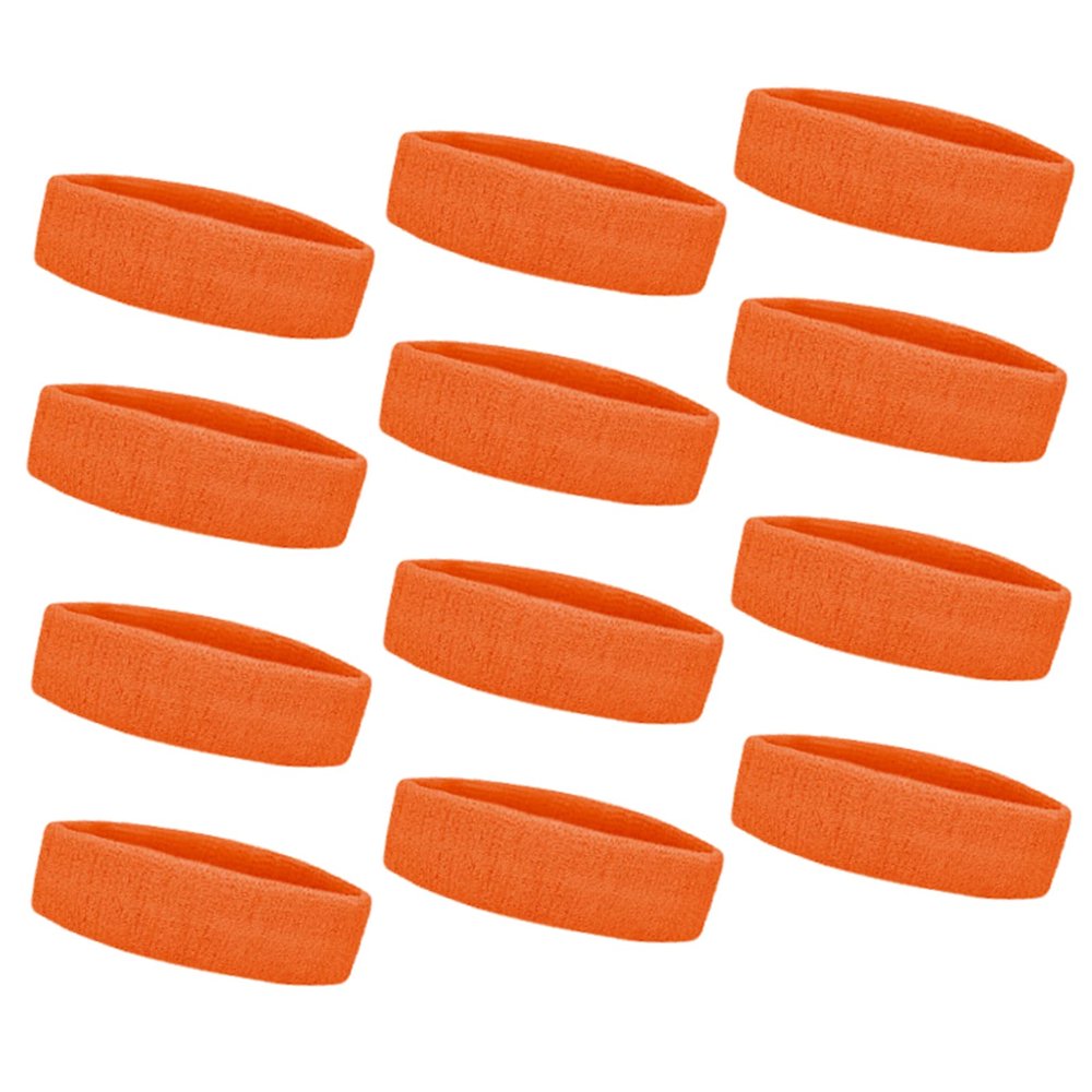 TOPTIE 12 PCS Sweat Headbands, Sports Headband Moisture Wicking Athletic Cotton Terry-Orange