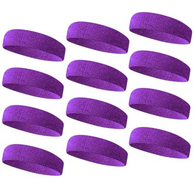TOPTIE 12 PCS Sweat Headbands, Sports Headband Moisture Wicking Athletic Cotton Terry-Purple
