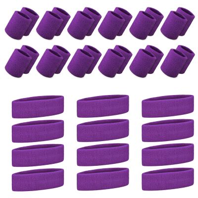 TOPTIE 36 PCS Sweatbands Set, Cotton Sports Sweat Band (12 Headbands & 24 Wristbands)-Purple One Size