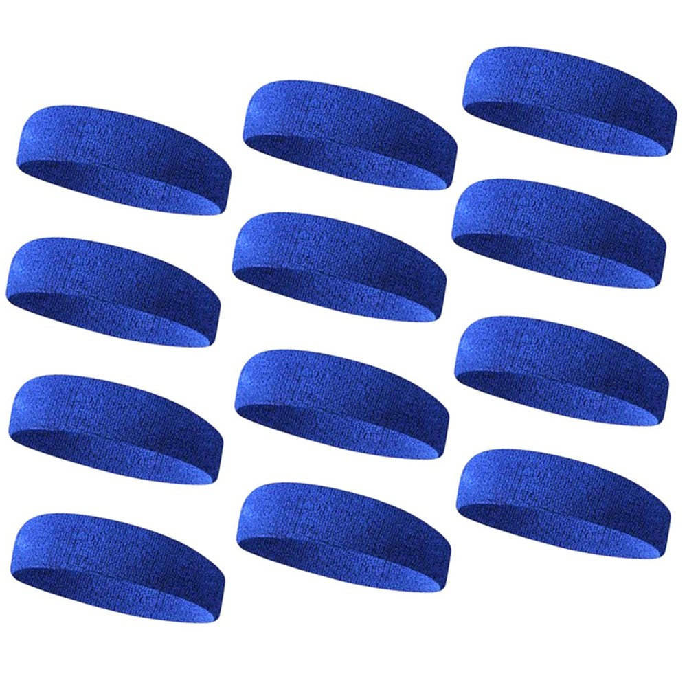 TOPTIE 12 PCS Sweat Headbands, Sports Headband Moisture Wicking Athletic Cotton Terry-Royal Blue One Size