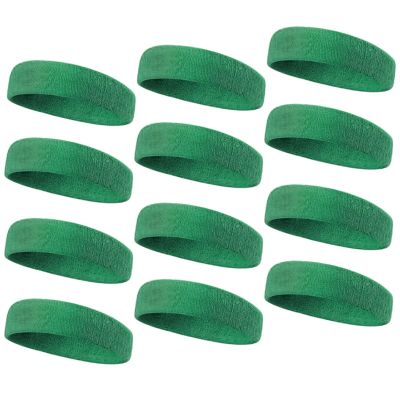 TOPTIE 12 PCS Sweat Headbands, Sports Headband Moisture Wicking Athletic Cotton Terry-Green