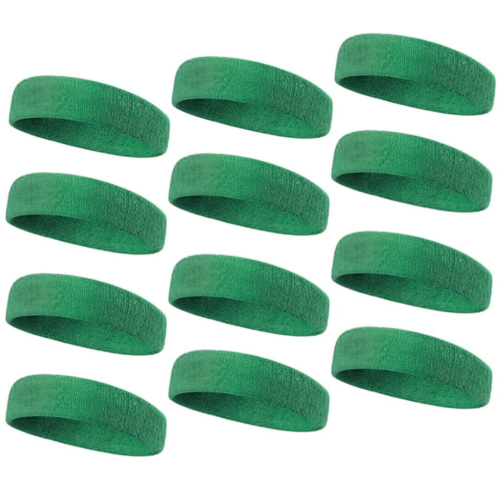 TOPTIE 12 PCS Sweat Headbands, Sports Headband Moisture Wicking Athletic Cotton Terry-Green