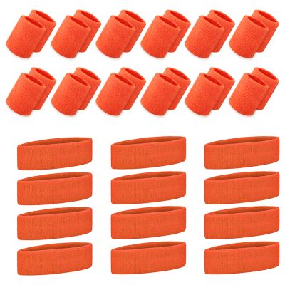 TOPTIE 36 PCS Sweatbands Set, Cotton Sports Sweat Band (12 Headbands & 24 Wristbands)-Orange One Size