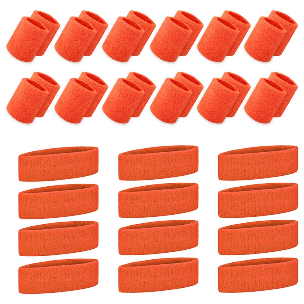 TOPTIE 36 PCS Sweatbands Set, Cotton Sports Sweat Band (12 Headbands & 24 Wristbands)-Orange One Size