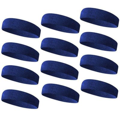 TOPTIE 12 PCS Sweat Headbands, Sports Headband Moisture Wicking Athletic Cotton Terry-Navy