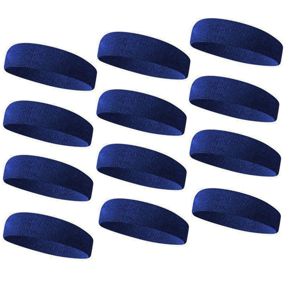 TOPTIE 12 PCS Sweat Headbands, Sports Headband Moisture Wicking Athletic Cotton Terry-Navy