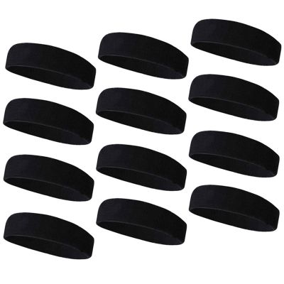 TOPTIE 12 PCS Sweat Headbands, Sports Headband Moisture Wicking Athletic Cotton Terry-Black