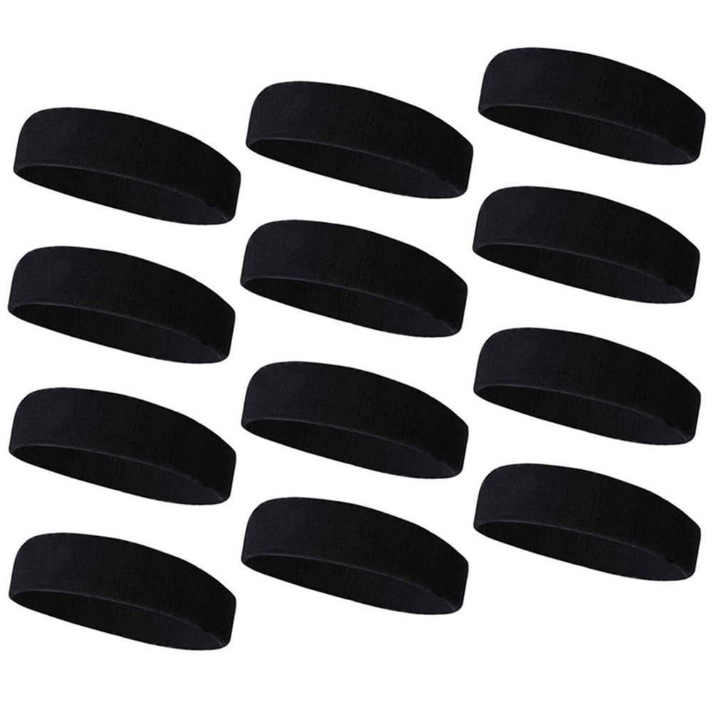 TOPTIE 12 PCS Sweat Headbands, Sports Headband Moisture Wicking Athletic Cotton Terry-Black