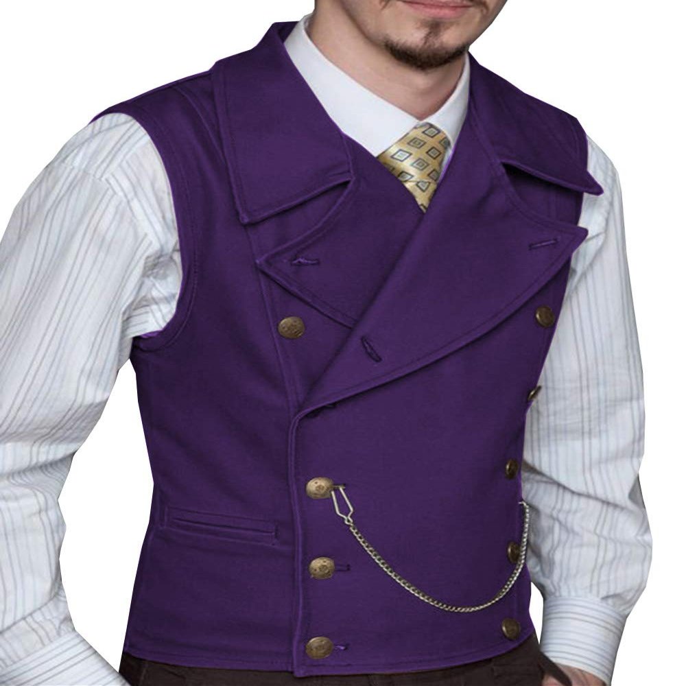 Tuikayoo Mens Suit Vest Suede Double Breasted Classic Groomsmen Wedding Waistcoat Leather Big Lapel(Customized Size, Dark Purple)