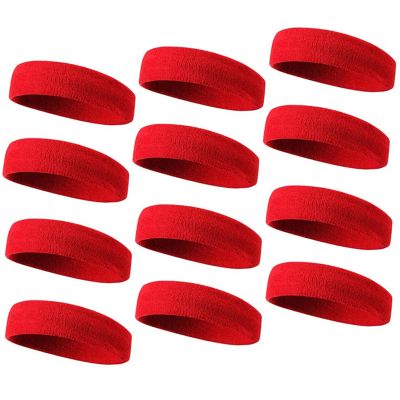 TOPTIE 12 PCS Sweat Headbands, Sports Headband Moisture Wicking Athletic Cotton Terry-Red