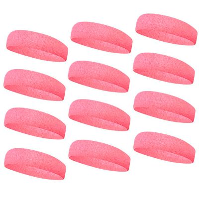 TOPTIE 12 PCS Sweat Headbands, Sports Headband Moisture Wicking Athletic Cotton Terry-Pink